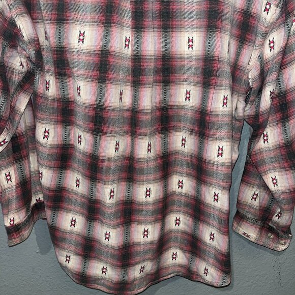 BRITCHES GREAT OUTDOORS Aztec Plaid Flannel Button Down Shirt - Made in Nepal -L - Picture 5 of 11